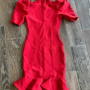 Vibrant Red Ruffle Sleeve Dress